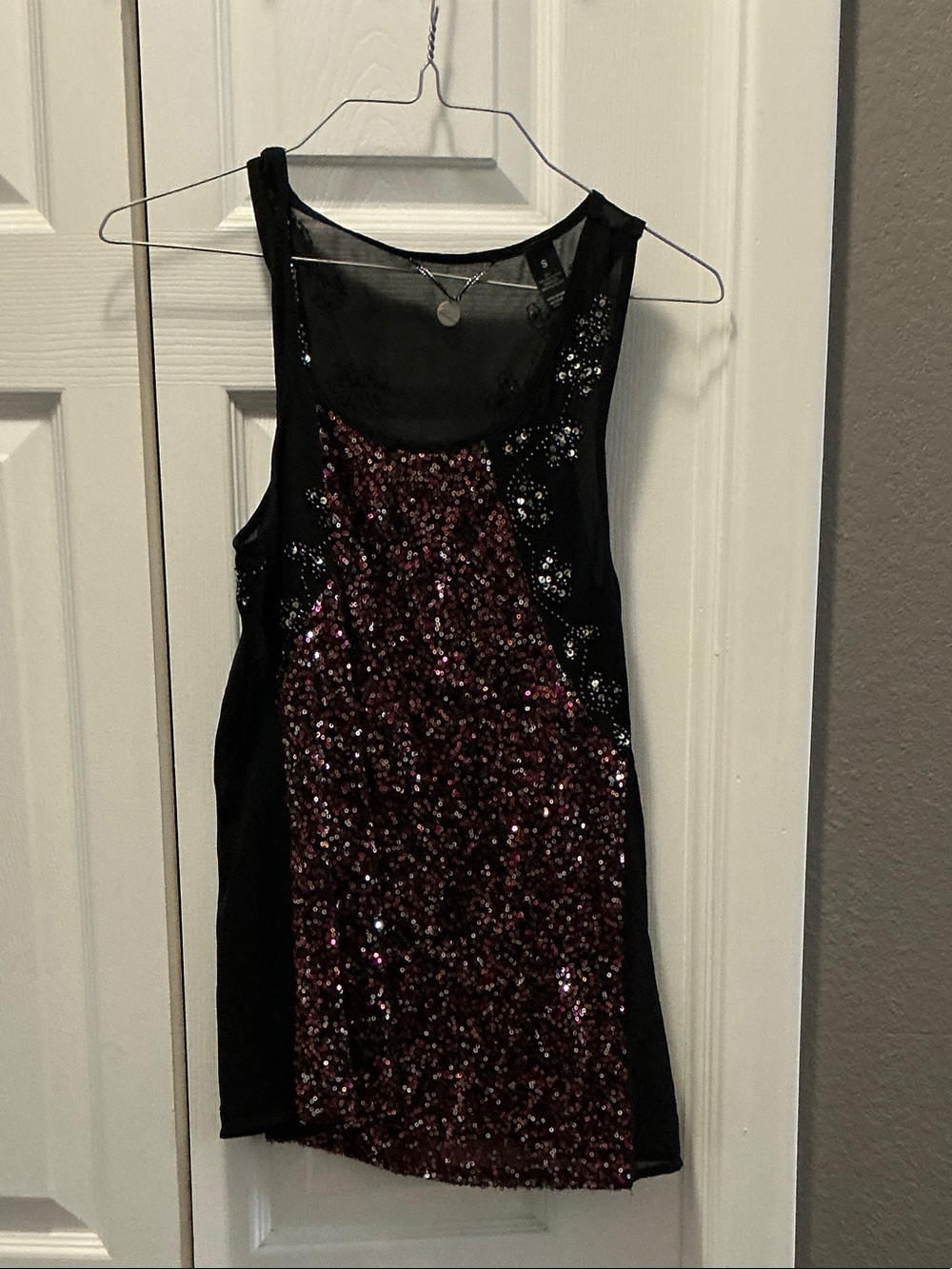 BKE Black Tank Dress with Burgundy Sequin Front